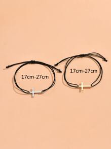 2入組情侶十字架裝飾手環銅首飾類 - 彩色 - 查看 4