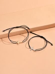 2入組情侶十字架裝飾手環銅首飾類 - 彩色 - 查看 5