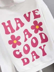 SHEIN Tween Girl Floral & Slogan Graphic Drop Shoulder Sweatshirt - White - View 4