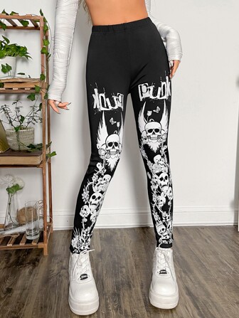 Grunge Skull Print Leggings