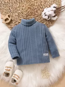 Đứa bé trai Chi tiết Patched thư Áo cao cổ Áo thun - Màu xanh lam - Xem 1