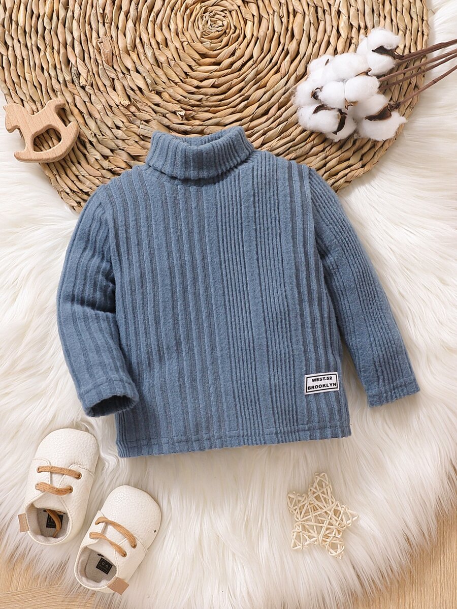 Đứa bé trai Chi tiết Patched thư Áo cao cổ Áo thun - Màu xanh lam - Xem 1