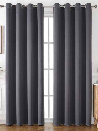 1pc Solid Color Polyester Blackout Curtain, Room Darkening Thermal Insulated Curtains For Kitchen, Dining Room, Living Room, Bedroom, Black/Dark Gray