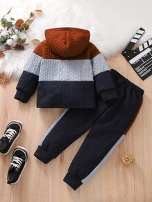 Toddler Boys Colour Block Zipper Hooded Jacket & Contrast Side Seam Trousers - Multicolor - View 2