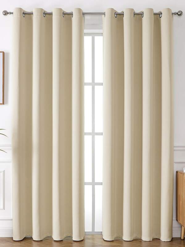 1pc Solid Color Polyester Curtain, Blackout Room Darkening Curtain, Heat Insulation For Kitchen, Dining Room, Living Room, Bedroom