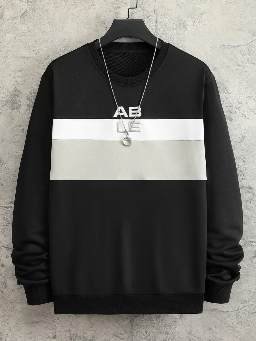 Manfinity Hombres Pullover de color combinado con estampado de letra - Negro - Ver 1