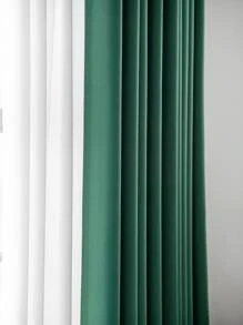 1pc Light Gray Blackout Curtain, Thermal Insulated Blackout Curtain Blocks UV Rays, Suitable For Living Room, Bedroom, Darkens Room In Power Outage, Autumn/Winter - Dark Green - View 6