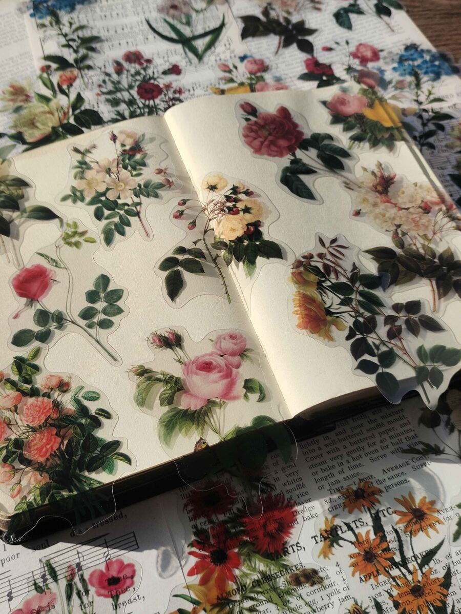 40入組/包復古花蝴蝶裝飾寵物貼紙植物手冊剪貼簿材料標籤日記計畫冊