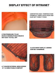 T型蕾絲波波頭直筒人造假髮 - 橘色 - 查看 6