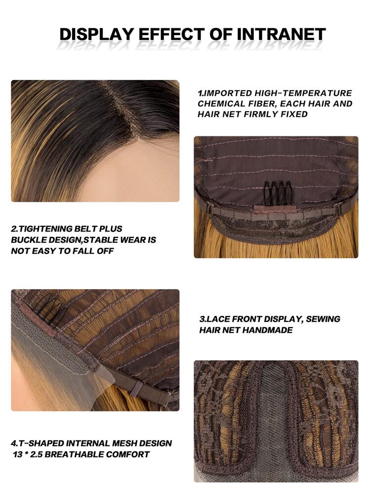 Perruque synthétique T-Part en dentelle court droit - Couleur piano - Voir 6