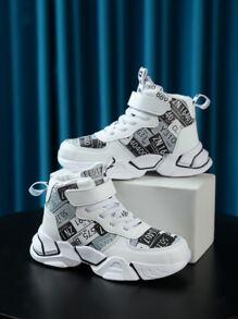 男童字母图案高帮运动鞋