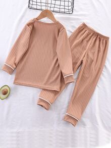 Toddler Boys Cartoon Graphic Contrast Piping PJ Set - Khaki - View 2