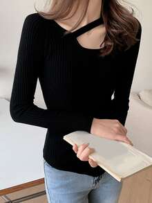 Jersey unicolor con diseño de abertura de canalé