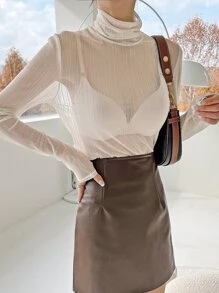 DAZY Top collo dritto in maglia trasparente senza reggiseno - Bianco - Visualizzare 2