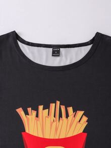 Men Fries And Letter Graphic PJ Set - Black - View 4