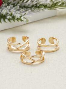 1 Set Of 3 Retro Asymmetrical Open Rings - Yellow Gold - View 4