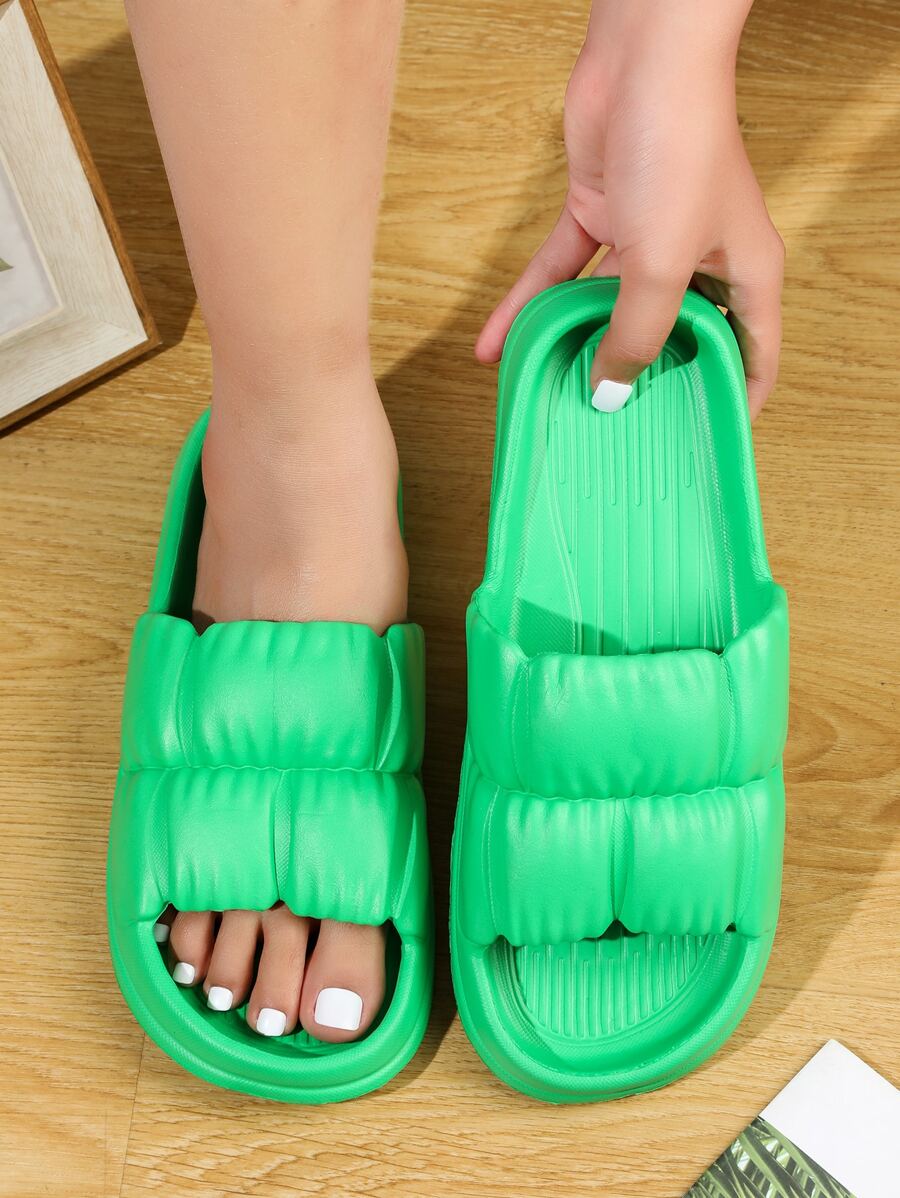 極簡風格紋理質感單帶拖鞋 - 綠色 - 查看 1