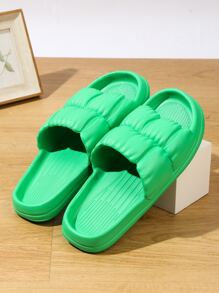 極簡風格紋理質感單帶拖鞋 - 綠色 - 查看 4