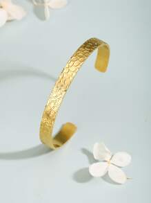 1入組不銹鋼女性紋理金屬開口手鐲 - 金黃色 - 查看 1