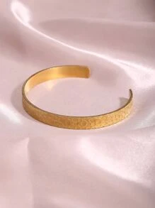 1入組不銹鋼女性紋理金屬開口手鐲 - 金黃色 - 查看 2