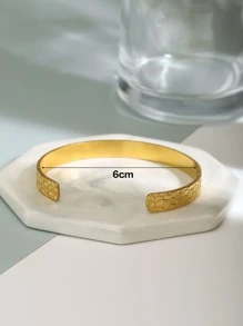 1入組不銹鋼女性紋理金屬開口手鐲 - 金黃色 - 查看 4