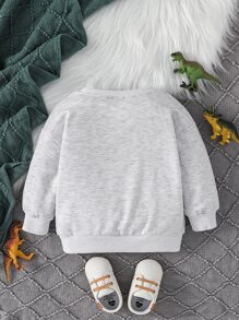 Baby Boy Letter & Dinosaur Print Sweatshirt - Grey - View 2