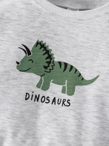 Baby Boy Letter & Dinosaur Print Sweatshirt - Grey - View 3