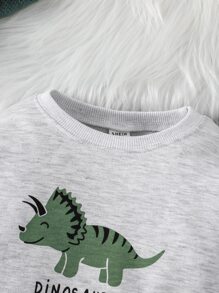 Baby Boy Letter & Dinosaur Print Sweatshirt - Grey - View 4