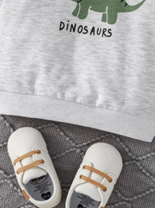 Baby Boy Letter & Dinosaur Print Sweatshirt - Grey - View 6