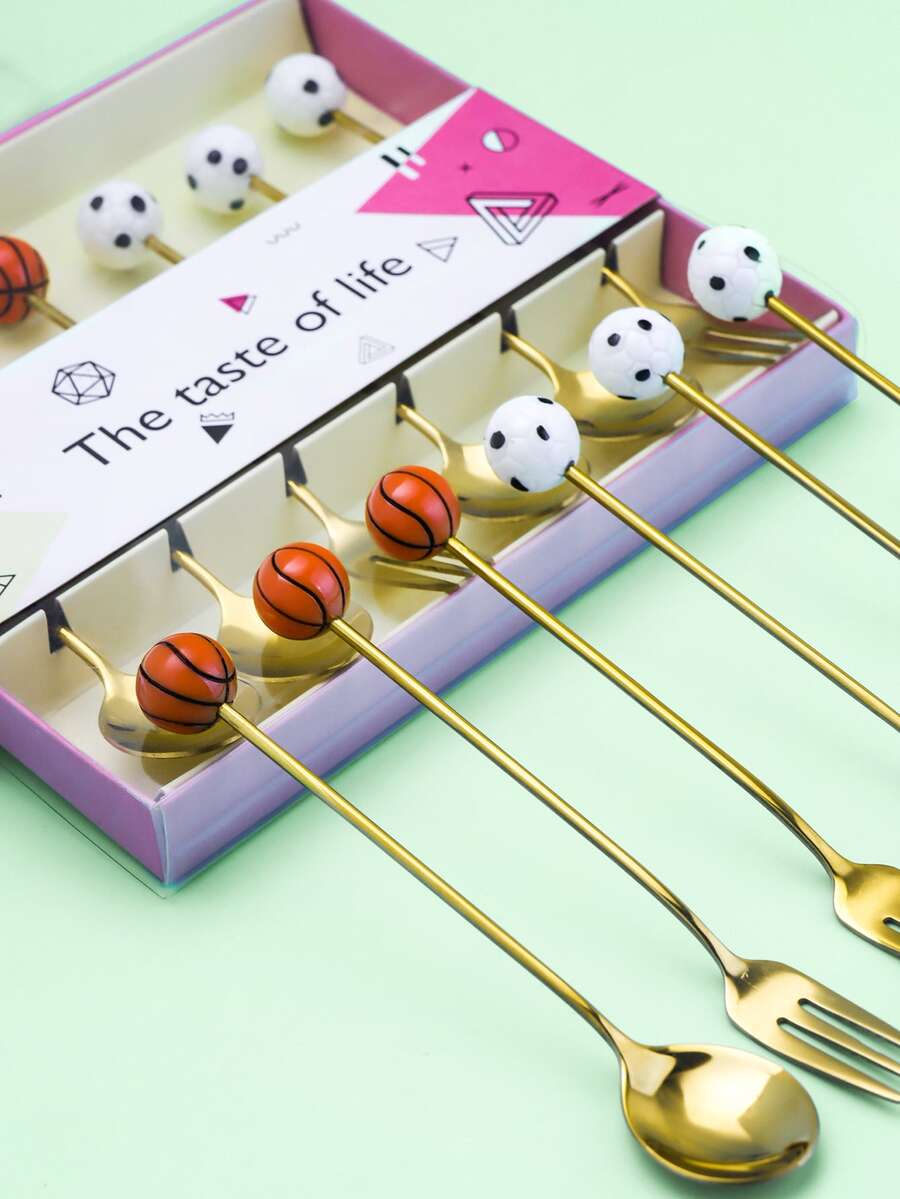 6pcs Basketball & Soccer Decor Dining Set - Gold - View 1