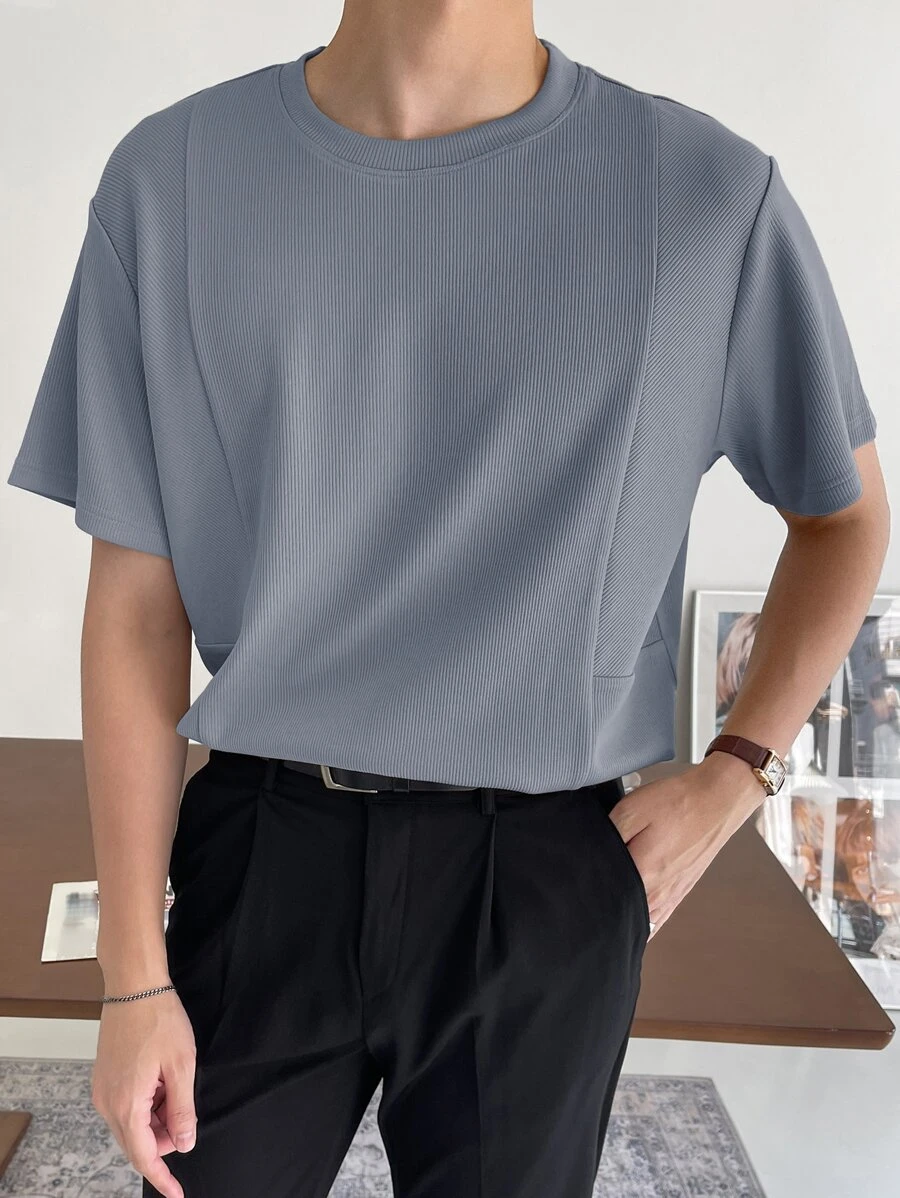 DAZY Men Solid Rib-knit Tee - Dusty Blue - View 1