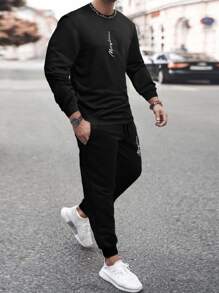 Manfinity Homme Men Letter Graphic Sweatshirt & Joggers - Black - View 1