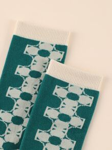 Vớ phi hành đoàn họa tiết hình học cho bé gái mới biết đi - Màu xanh lá cây đậm - Xem 3