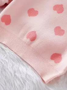 SHEIN Vintaside Kids Baby Girl Heart Pattern Sweater - Pink - View 3