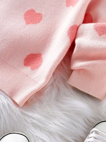 SHEIN Vintaside Kids Baby Girl Heart Pattern Sweater - Pink - View 5