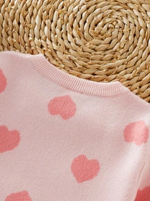 SHEIN Vintaside Kids Baby Girl Heart Pattern Sweater - Pink - View 6