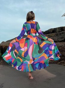 SHEIN Swim Summer Allover Print Ruffle Hem Kimono - Multicolor - View 5