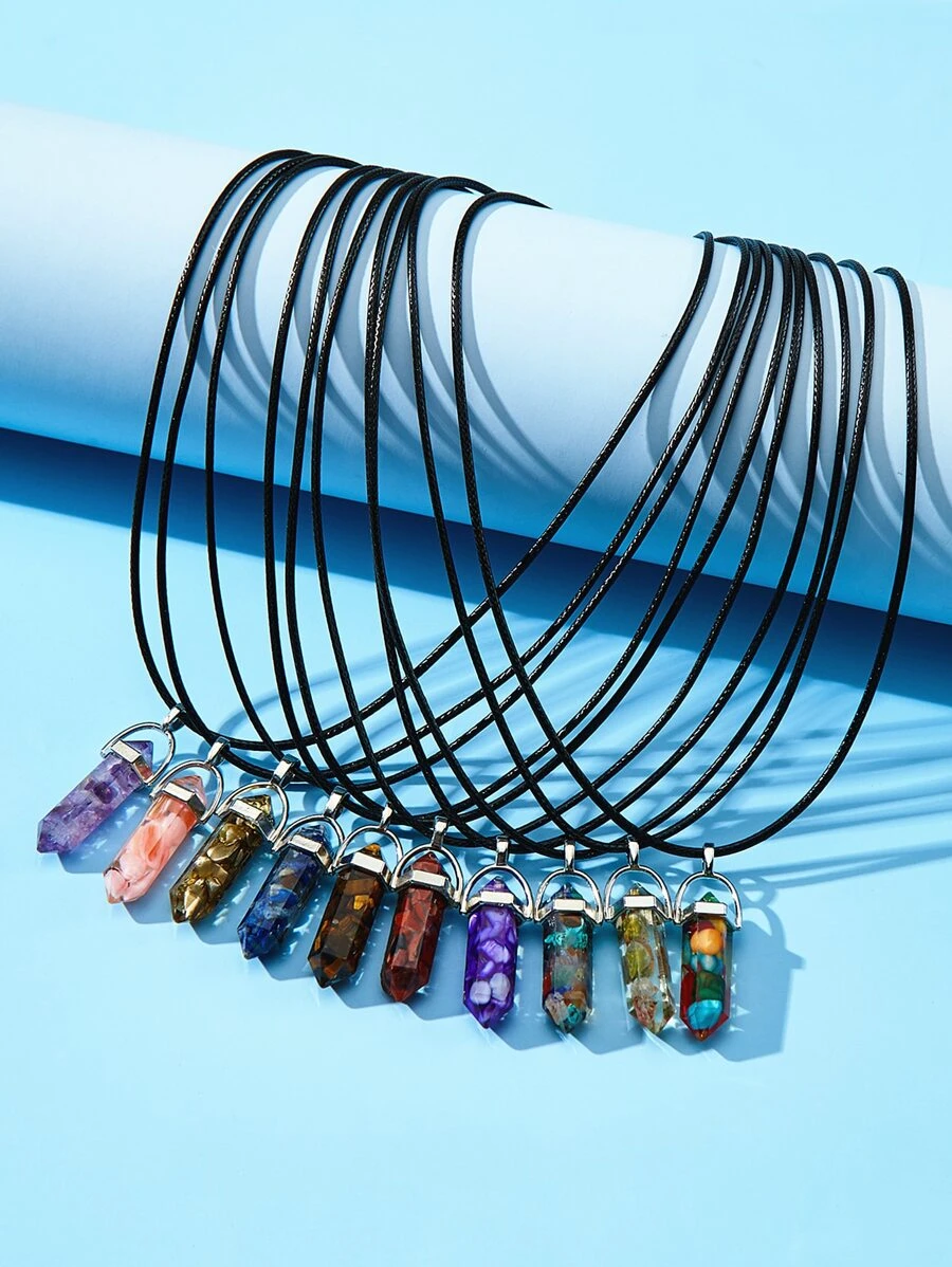 10入組幾何吊墜項鍊 - 彩色 - 查看 1