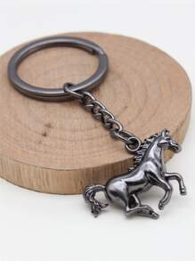 Ciondolo a forma di cavallo da 30x22mm, portachiavi con anello piatto da 28mm di diametro esterno e catena, accessori per auto, ciondoli per borse, accessori scolastici, stile gotico e Y2K, portachiavi con porta-badge, accessori per auto, ciondoli per borse, regalo di Natale