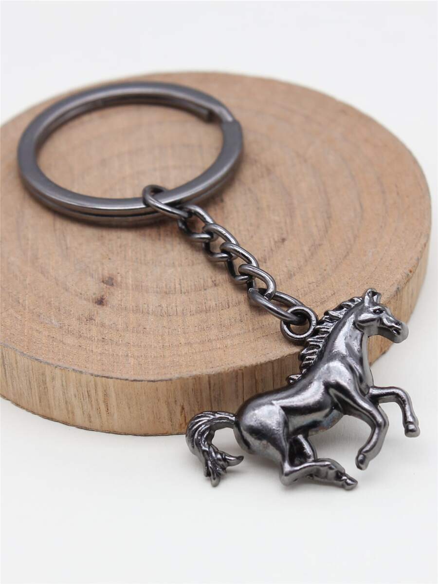 Ciondolo a forma di cavallo da 30x22mm, portachiavi con anello piatto da 28mm di diametro esterno e catena, accessori per auto, ciondoli per borse, accessori scolastici, stile gotico e Y2K, portachiavi con porta-badge, accessori per auto, ciondoli per borse, regalo di Natale