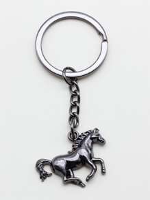 Ciondolo a forma di cavallo da 30x22mm, portachiavi con anello piatto da 28mm di diametro esterno e catena, accessori per auto, ciondoli per borse, accessori scolastici, stile gotico e Y2K, portachiavi con porta-badge, accessori per auto, ciondoli per borse, regalo di Natale