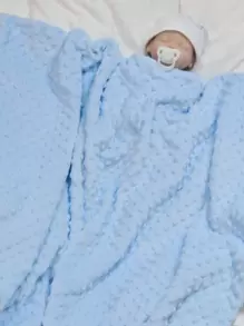 1 件婴儿纯色襁褓毯，双层柔软夏尔巴羊毛保暖被子，适合秋冬季 - 藍色 - 查看 5