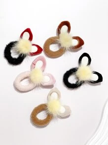 5入組絨球裝飾髮圈 - 彩色 - 查看 2