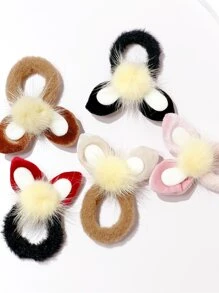5入組絨球裝飾髮圈 - 彩色 - 查看 3
