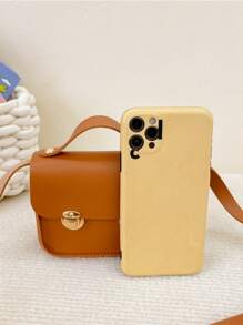 女孩極簡風格翻蓋手提包 - 棕色 - 查看 5