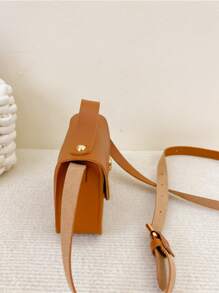 女孩極簡風格翻蓋手提包 - 棕色 - 查看 7