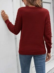 SHEIN LUNE Jersey unicolor de punto de malla - Rojo - Ver 2