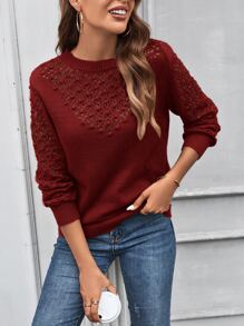 SHEIN LUNE Jersey unicolor de punto de malla - Rojo - Ver 3