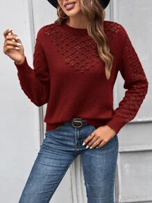 SHEIN LUNE Jersey unicolor de punto de malla - Rojo - Ver 4