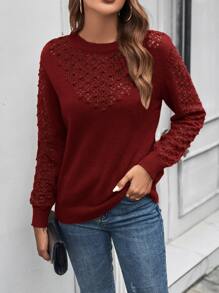 SHEIN LUNE Jersey unicolor de punto de malla - Rojo - Ver 6